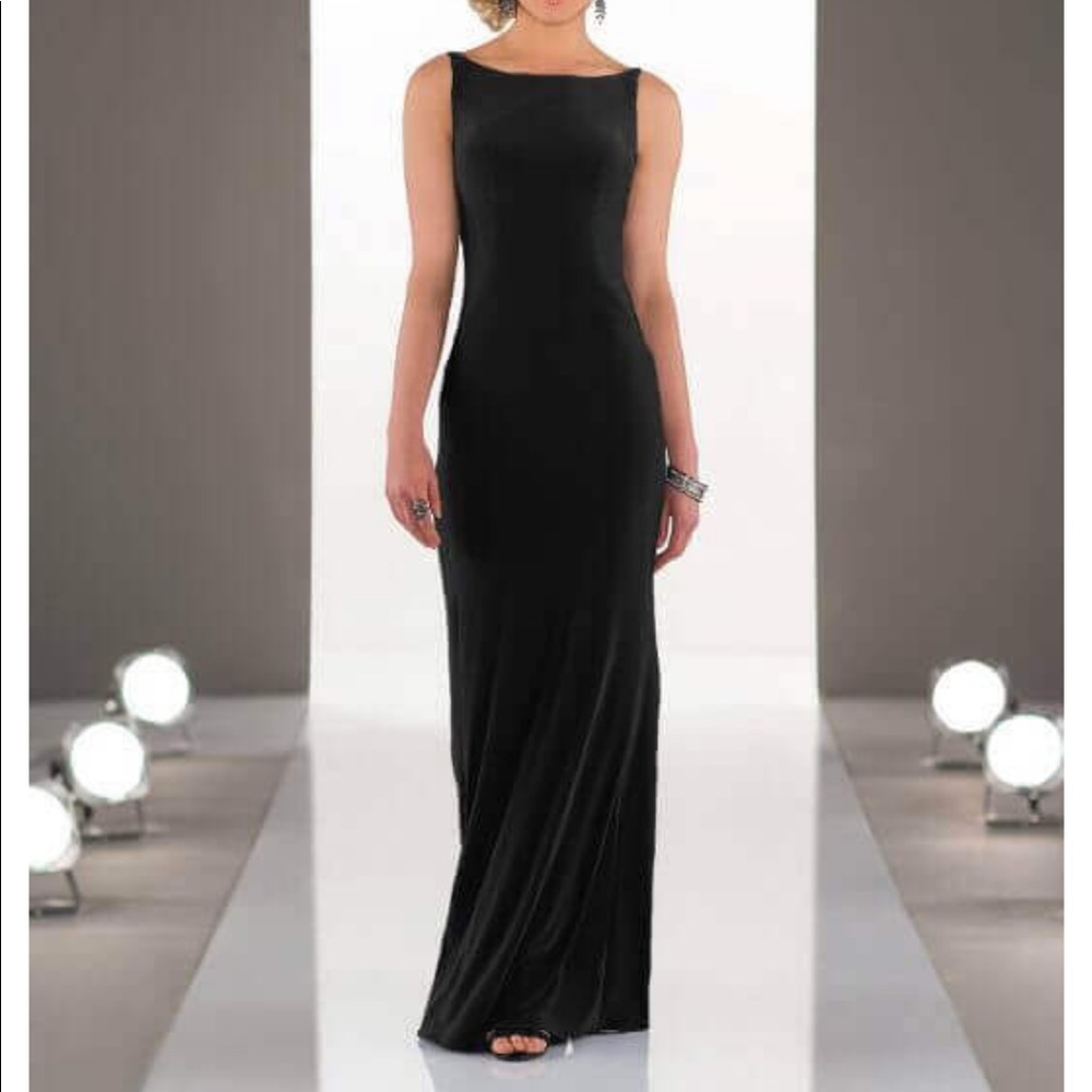 Sorella Vita boat neck black gown with cowl back